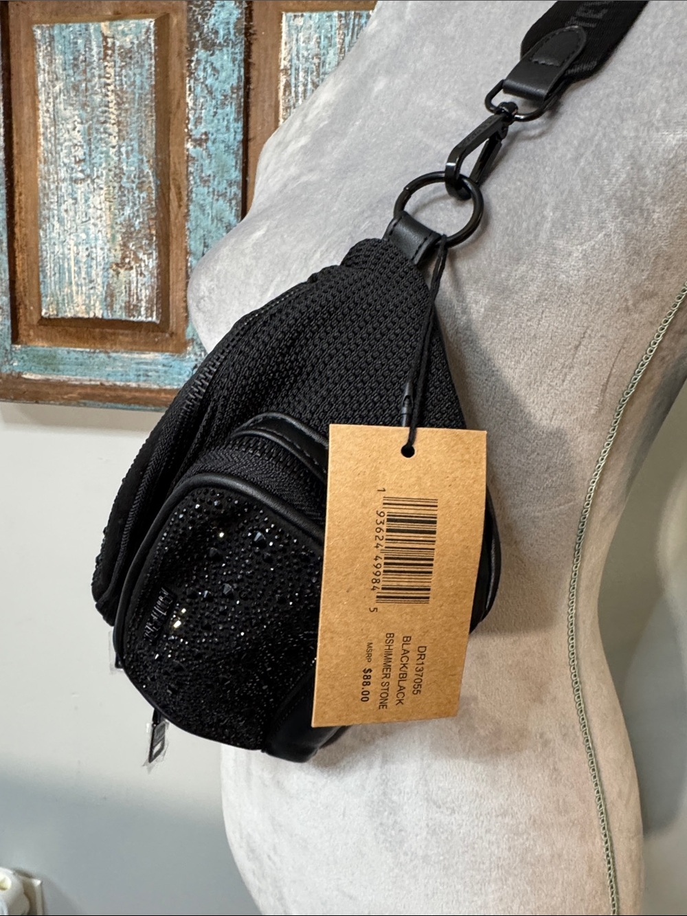 Steve Madden Black Crystal-Embellished Crossbody belt sling bag NWT - Picture 8 of 16